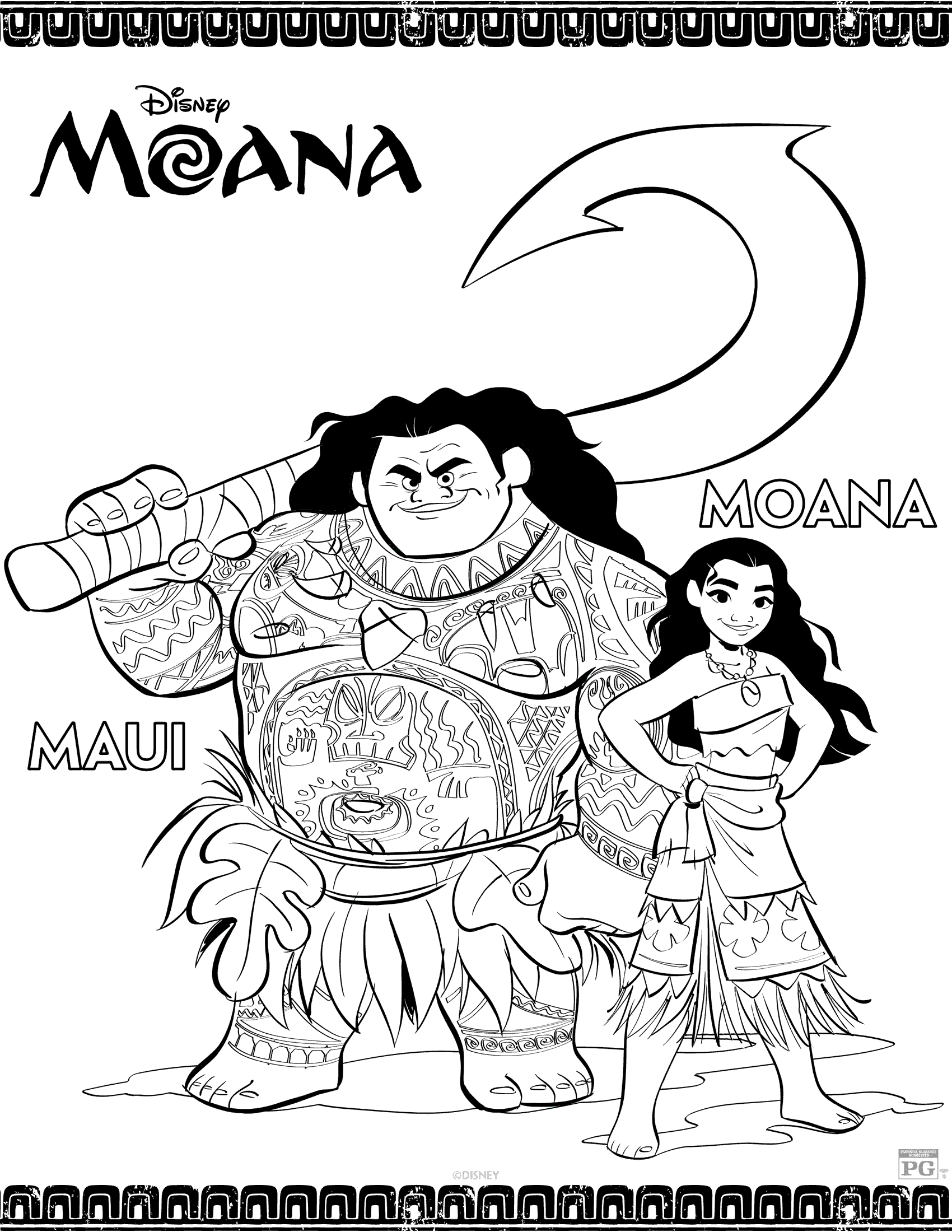 розмальовка Принцеса Ваяна і напівбог Мауї