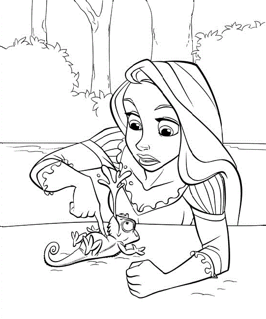 розмальовка Принцеса Рапунцель і хамелеон