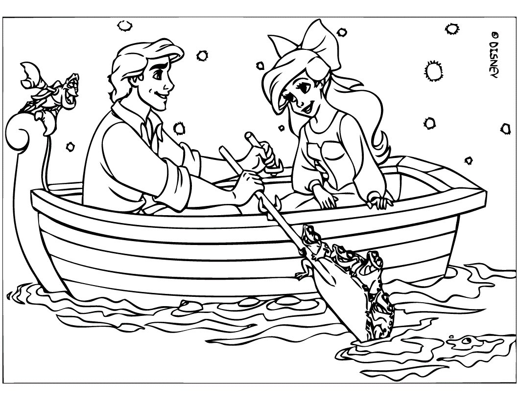 розмальовка Аріель і Ерік в човні